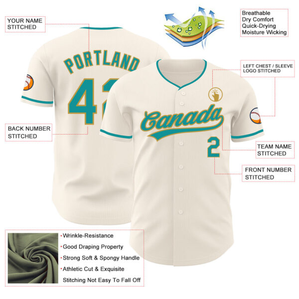 Custom Cream Teal-Old Gold Authentic Baseball Jersey