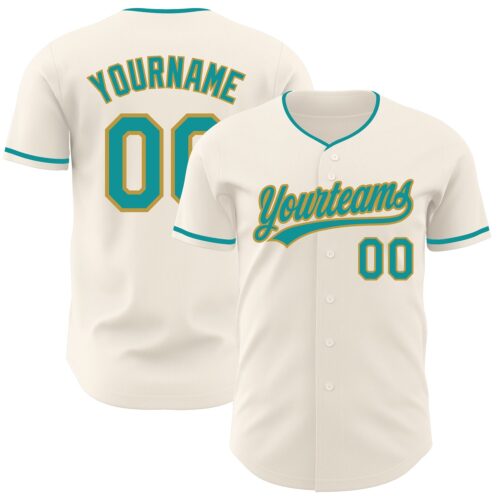 Cream1265 Custom Cream Teal-Old Gold Authentic Baseball Jersey