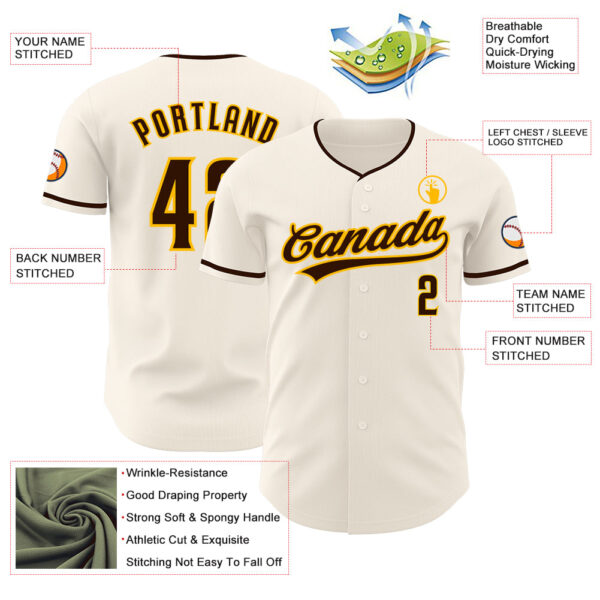 Custom Cream Brown-Gold Authentic Baseball Jersey