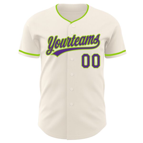 Custom Cream Purple-Neon Green Authentic Baseball Jersey