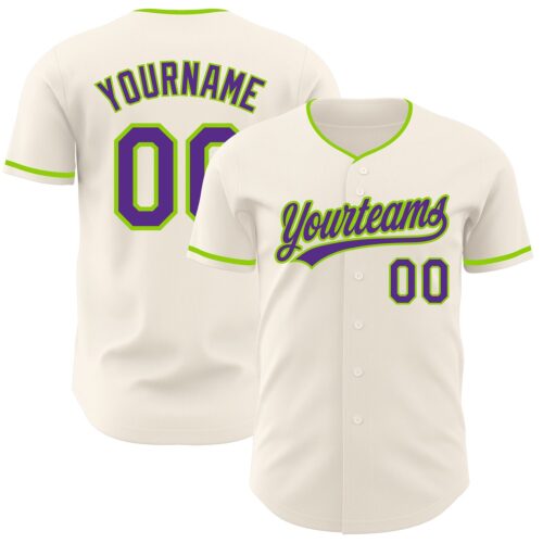 Cream1267 Custom Cream Purple-Neon Green Authentic Baseball Jersey