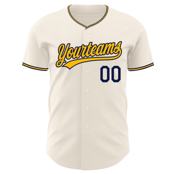 Custom Cream Gold-Navy Authentic Baseball Jersey