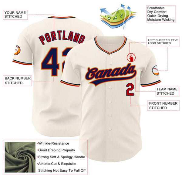 Custom Cream Navy Red-Old Gold Authentic Baseball Jersey