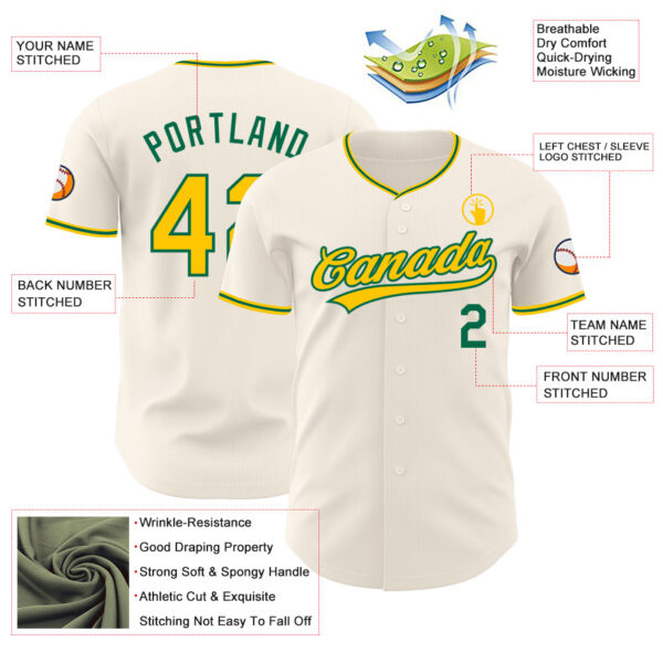 Custom Cream Yellow-Kelly Green Authentic Baseball Jersey