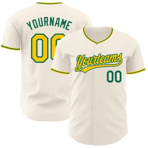 Cream1274 Custom Cream Yellow-Kelly Green Authentic Baseball Jersey