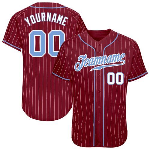 Crimson0052 Custom Crimson White Pinstripe Light Blue-White Authentic Baseball Jersey