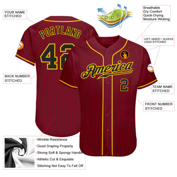 Custom Crimson Black Pinstripe Black-Gold Authentic Baseball Jersey