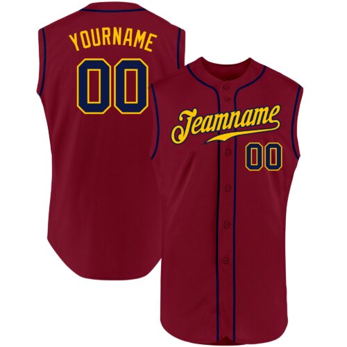 Crimson0055 Custom Crimson Navy-Gold Authentic Sleeveless Baseball Jersey