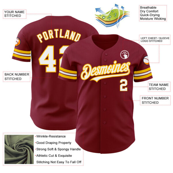Custom Crimson White-Gold Authentic Baseball Jersey