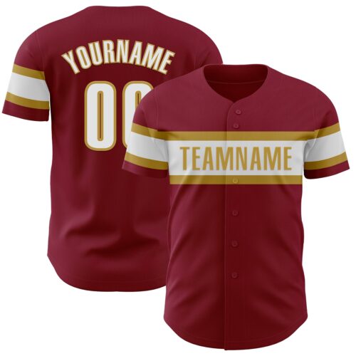 Crimson0132 Custom Crimson White-Old Gold Authentic Baseball Jersey