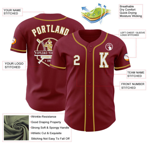 Custom Crimson White-Old Gold Authentic Baseball Jersey