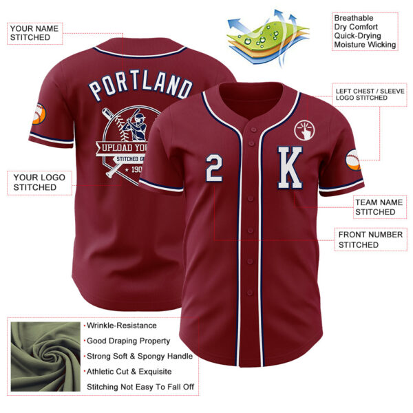Custom Crimson White-Navy Authentic Baseball Jersey