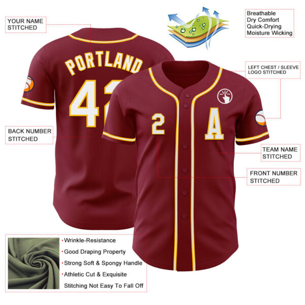 Custom Crimson White-Gold Authentic Baseball Jersey