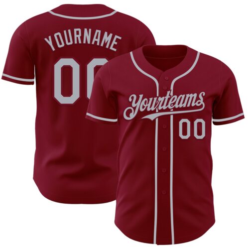 Crimson0165 Custom Crimson Gray Authentic Baseball Jersey