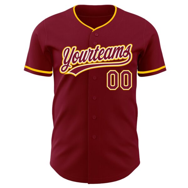 Custom Crimson White-Yellow Authentic Baseball Jersey