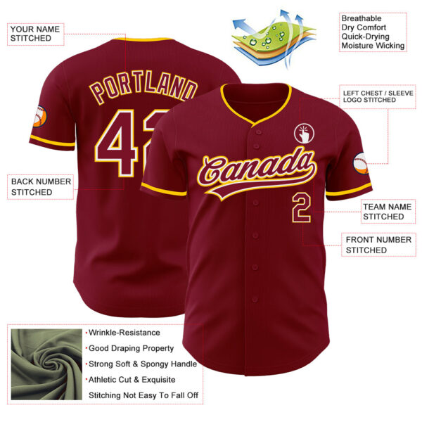 Custom Crimson White-Yellow Authentic Baseball Jersey