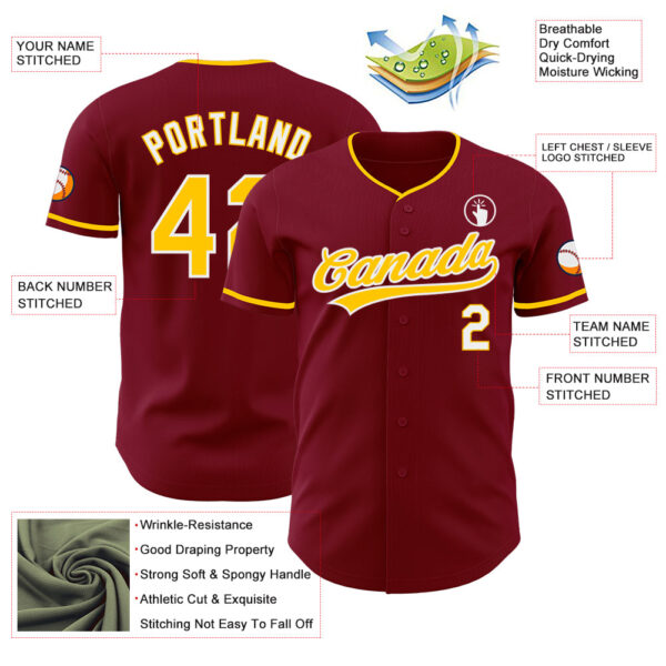 Custom Crimson Yellow-White Authentic Baseball Jersey