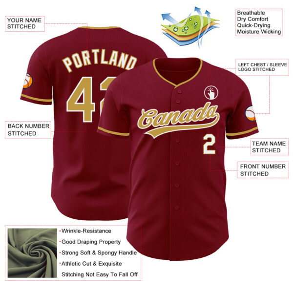 Custom Crimson Old Gold-White Authentic Baseball Jersey