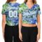 Custom Women's Tie Dye White-Light Blue Abstract Art 3D V-Neck Cropped Baseball Jersey