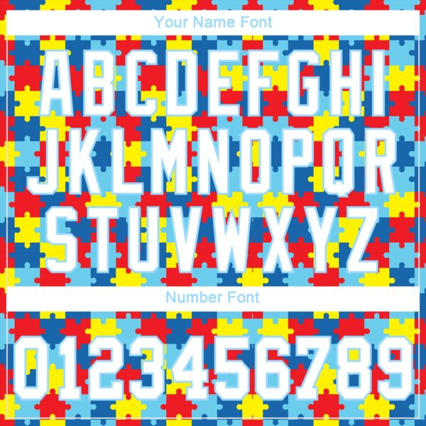 Custom Women's Autism Supporter Awareness Puzzle Pieces White-Light Blue 3D V-Neck Cropped Baseball Jersey
