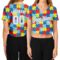 Custom Women's Autism Supporter Awareness Puzzle Pieces White-Light Blue 3D V-Neck Cropped Baseball Jersey