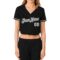 Custom Women's Black White-Gray V-Neck Cropped Baseball Jersey