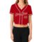 Custom Women's Red Red-White V-Neck Cropped Baseball Jersey