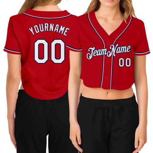 Cropped0078_ec08e7e9-8d1f-4de3-84f6-766dc098f56a Custom Women's Red White-Navy V-Neck Cropped Baseball Jersey