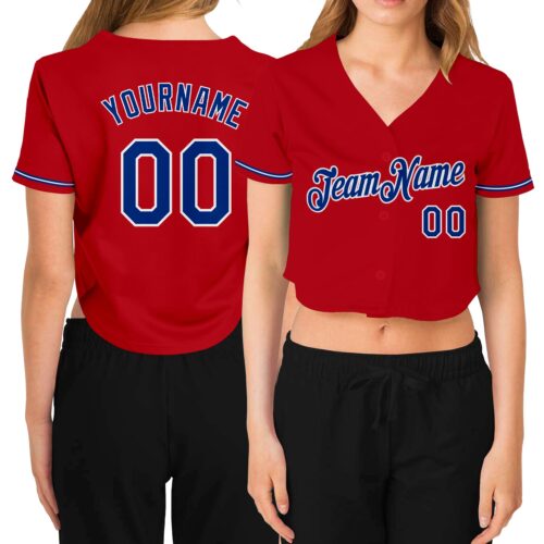 Cropped0081_a01feffd-ba90-4910-a8ab-fc582fe46810 Custom Women's Red Royal-White V-Neck Cropped Baseball Jersey