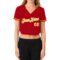 Custom Women's Red White-Gold V-Neck Cropped Baseball Jersey
