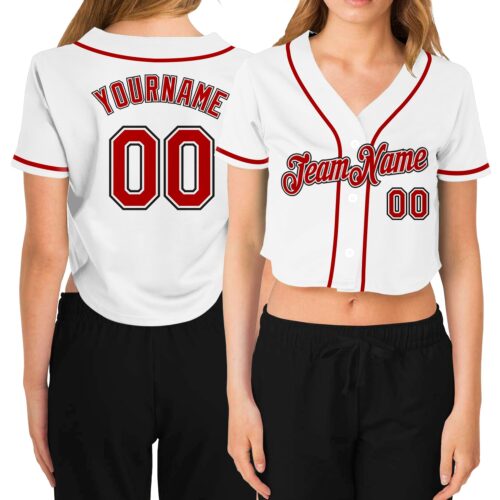 Cropped0093_a988e37b-c3dc-4133-97ee-31545de5e3f2 Custom Women's White Red-Black V-Neck Cropped Baseball Jersey