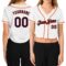 Custom Women's White Navy-Orange V-Neck Cropped Baseball Jersey