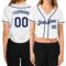 Custom Women's White Navy V-Neck Cropped Baseball Jersey