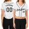 Custom Women's White Black V-Neck Cropped Baseball Jersey