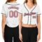 Custom Women's White Medium Pink-Black V-Neck Cropped Baseball Jersey