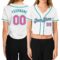 Custom Women's White Pink-Aqua V-Neck Cropped Baseball Jersey