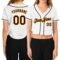 Custom Women's White Brown-Gold V-Neck Cropped Baseball Jersey