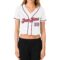 Custom Women's White Light Blue-Red V-Neck Cropped Baseball Jersey