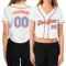 Custom Women's White Light Blue-Orange V-Neck Cropped Baseball Jersey