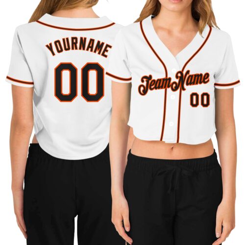 Cropped0118 Custom Women's White Black-Orange V-Neck Cropped Baseball Jersey