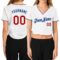 Custom Women's White Red-Royal V-Neck Cropped Baseball Jersey
