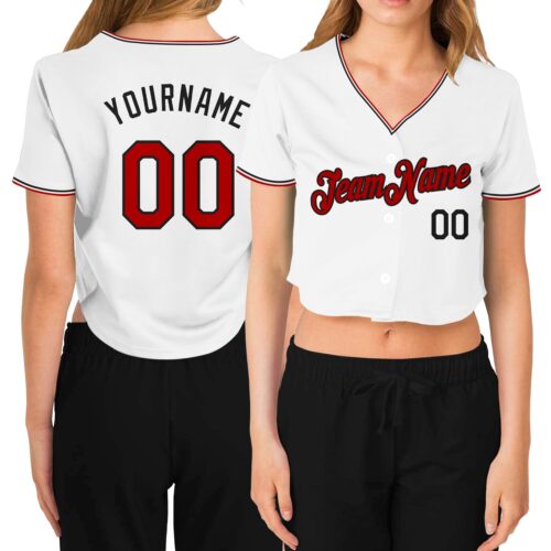 Cropped0126_855180e9-fed5-4613-b1fb-4186a27379df Custom Women's White Red-Black V-Neck Cropped Baseball Jersey