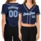 Custom Women's Navy Light Blue-White V-Neck Cropped Baseball Jersey