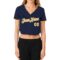 Custom Women's Navy White-Gold V-Neck Cropped Baseball Jersey
