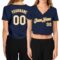 Custom Women's Navy White-Gold V-Neck Cropped Baseball Jersey