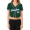 Custom Women's Green White-Light Blue V-Neck Cropped Baseball Jersey