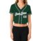 Custom Women's Green White-Gray V-Neck Cropped Baseball Jersey