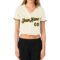 Custom Women's Cream Navy-Gold V-Neck Cropped Baseball Jersey