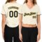 Custom Women's Cream Navy-Gold V-Neck Cropped Baseball Jersey