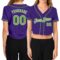 Custom Women's Purple Neon Green-White V-Neck Cropped Baseball Jersey